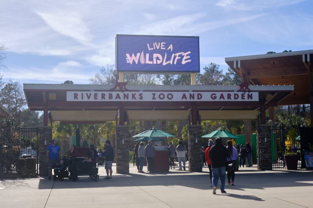 Photo of people entering the gates at Riverbanks Zoo and Garden in Columbia South Carolina.
