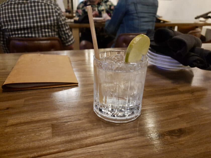 A gin an tonic on a table at Steel Hands in downtown Columbia.