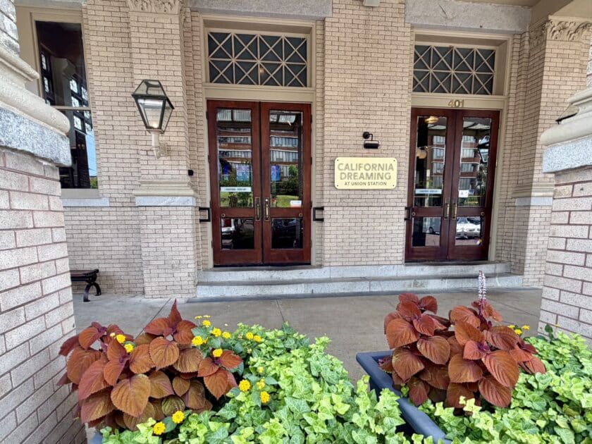 Entrance and sign to California Dreaming Restaurant in Columbia, SC.